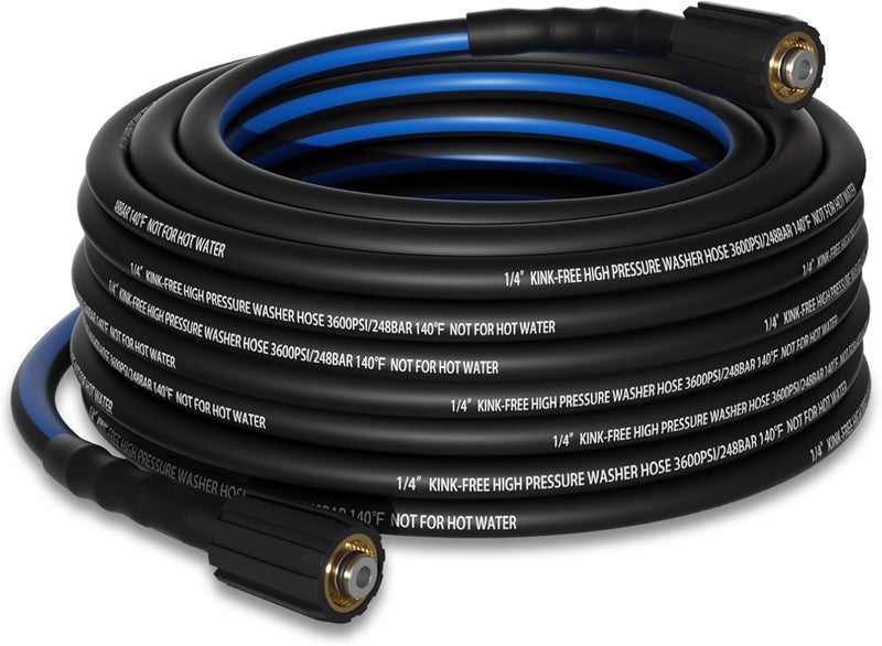 Zebra Clean Kink Resistant 1/4" Pressure Washer Hose 25FT, 3600 PSI Flexible Power Washer Hose Replacement with M22-14mm Brass Thread Fittings, Replacement For Most Brand Pressure Washers - Image 1